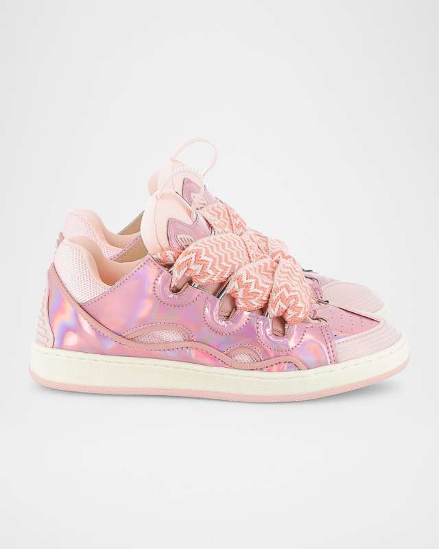 Girl's Curb Leather and Textile Chunky Low-Top Sneakers, Kids